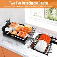 2 Tier Dish Drainer Rack With Drip Tray, Dish Drying Rack With Utensils Holder, Durable Stainless Steel Dish Rack For Kitchen Counter, Black - 2 Tier Large - View 4