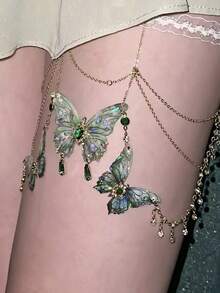 Liguero con campana en forma de corazón y lazo, accesorio de encaje punk para el muslo, collar de gargantilla con cadena, cadena para la pierna - XL-304 - Ver 4