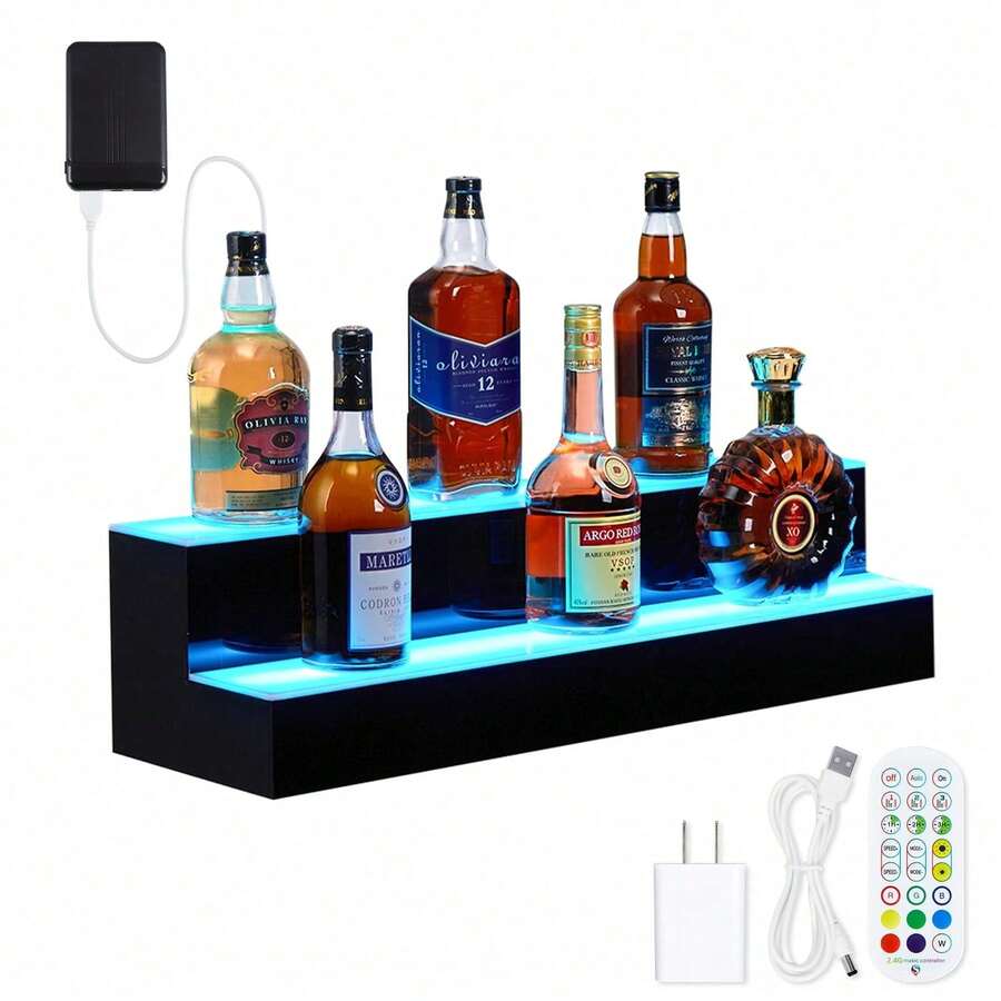 Estante exhibidor de botellas de licor con led, estante de bar iluminado con control remoto y app - Rectangular - 2 escalones, 24 pulgadas - Ver 1