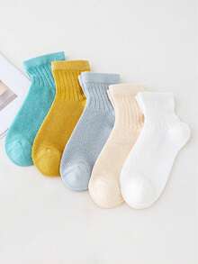 5 Pairs Breathable Thin Soft Durable Socks For Girls & Boys, 1-16 Years Old Children's Spring/Summer Mesh Socks, Moisture-Wicking Versatile Casual Sports Socks - Multicolor - View 2