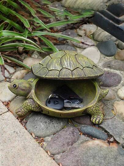 Outdoor Garden Turtle Resin Sculpture Decor, Key Holder & Storage Box, Landscape Ornament Crafts