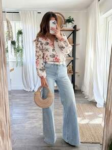 Áo kiểu nữ mùa hè họa tiết hoa, dáng rộng, tối giản, cổ chữ V, thích hợp mặc hàng ngày, đi làm, ở nhà, đi nghỉ mát biển, màu trắng mùa xuân. - trắng - Xem 6