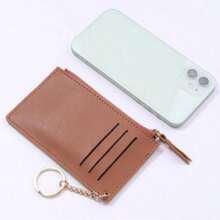 便携式拉链卡包，带钥匙扣 - 棕色 - 查看 4