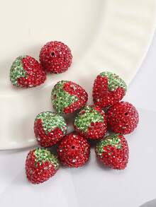 2-20颗红色草莓樱桃粘土钻珠 DIY手工耳环手链项链首饰材料配件 - 紅色-草莓 - 查看 1