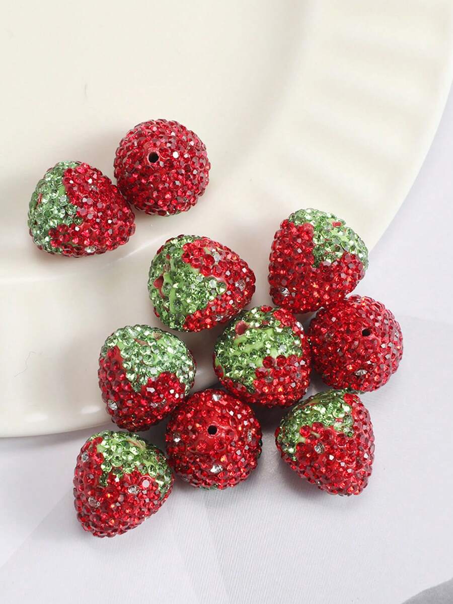 2-20颗红色草莓樱桃粘土钻珠 DIY手工耳环手链项链首饰材料配件 - 紅色-草莓 - 查看 1