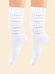 1 Pair Women's White Fashionable Slouch Socks, Suitable For Daily Wear - White - View 1