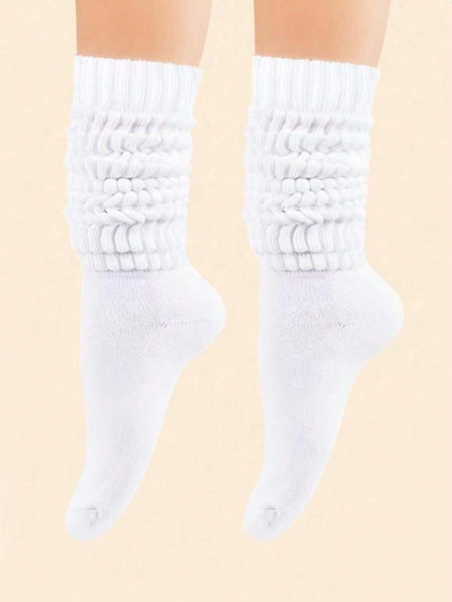 1 Pair Women's White Fashionable Slouch Socks, Suitable For Daily Wear - White - View 1