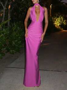 性感露背连衣裙，适合派对、婚礼、生日、夜店、秋季、返校季、圣诞节、乡村音乐会、夜生活等场合，优雅迷人。 - 玫紅色 - 查看 1