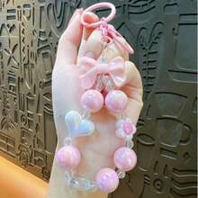 1件装 时尚创意粉彩串珠蝴蝶结爱心钥匙扣/包包挂饰 - 彩色 - 查看 11