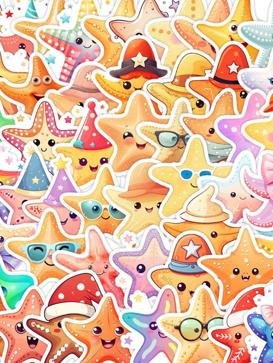 50张星形贴纸，形状各异，闪光贴纸，趣味贴纸，亮片贴纸，可爱贴纸，艺术贴纸，适用于笔记本电脑、滑板、日记本、笔记本、手机、杯子、吉他、行李箱、电脑、冰箱、桌子等。