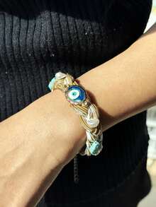 手工彩色绳编夸张树脂海星手链，波西米亚风多色珠子友谊绳手链，适合夏季海滩度假 - 彩色 - 查看 12