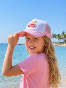 Mũ lưỡi trai lưới thêu hình quả anh đào đỏ cho bé gái, mũ snapback thoáng khí theo mùa, chống nắng mùa hè. - 1PC - Xem 6