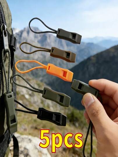 5/3/2/1个户外哨子。必备露营配件套装和户外生存工具套装，是徒步旅行、家庭烧烤和露营旅行的必备之选。这款哨子采用便携迷你设计，配有挂绳，是冒险爱好者和野外探险者的理想之选——非常适合日常徒步、旅行、远足和登山。