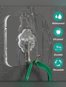 12个自粘挂钩，50磅透明免打孔挂钩，强力亚克力粘钩，重型墙钩，最大承重8公斤，适用于浴室、厨房、客厅 - 查看 4