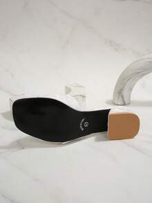 Giày sandal cao gót quai ngang mũi vuông, gót chunky, thời trang ngoài trời, tối giản, đa năng. - trắng - Xem 8