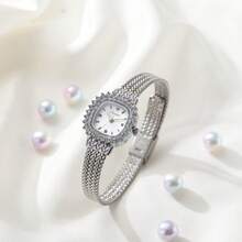 Nuevo reloj pulsera de moda dorado para mujer, reloj de cuarzo vintage, lujoso, minimalista, elegante, ligero y versátil, un gran regalo para damas - Plateado - Ver 5