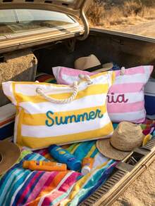 Túi tote đi biển có khóa kéo tùy chỉnh, túi đeo vai chống cát, chống nước, dung tích lớn, quà tặng cho phù dâu, túi du lịch ngoài trời. - Nhiều màu - Xem 7