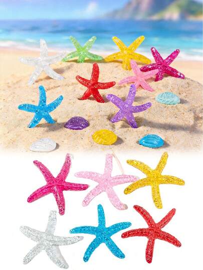 10pcs/5pcs Colorful Resin Starfish Decorations, Mini Dome Starfish Decor, Flat Bottom Suitable For DIY Crafts, Holiday Wall And Party Decor, Home Room Decoration, Aquarium Accessories, Random Color Home Decor, Applicable For Cake Decoration, DIY Crafts, Party And Holiday Decoration
