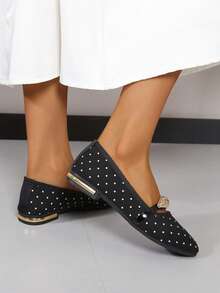 Women's Slip-On Polka Dot Casual Ballet Shoes, Beach Sandals, Spring/Summer/Autumn - Black - View 3