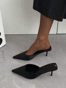 Women's Pointed Toe High Heel Slip-On Pumps, Elegant & Versatile For Party, Black - Black - View 2