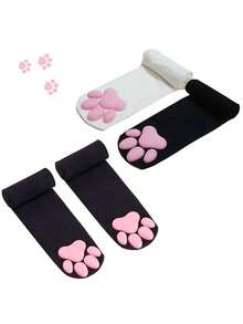 1/2 Pair Paw Thigh High Socks 3D Toe Bean Stockings Cosplay Socks Women Performance Party Wear - trắng - Xem 7