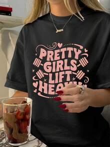 Women's Fashionable Printed Pure Cotton Short-Sleeved T-Shirt, Featuring A Graphic Print Design, Round Neck Short Sleeves, Soft And Breathable, Versatile, Suitable For Everyday Wear, A Must-Have For Fashionable Women! - Black - View 1