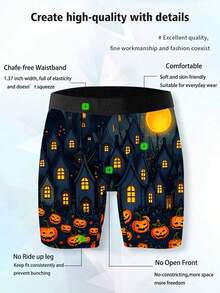 男士趣味平角内裤，美式复古卡通印花，万圣节主题，针织面料，宽松运动版型，透气吸汗，柔软亲肤，休闲运动型平角内裤 - 彩色 - 查看 4