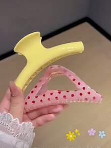 2 piezas/1 pieza Pinzas para el cabello de plástico de 11 cm con lunares rosas y sólido amarillo, elegantes y minimalistas, adecuadas para uso diario, casual, fiesta, playa, vacaciones, peinado, lavado, maquillaje, accesorio de vestir, accesorios para el cabello de verano, pinzas de playa, vacaciones, viajes, festivales, cumpleaños - Multicolor - Ver 2