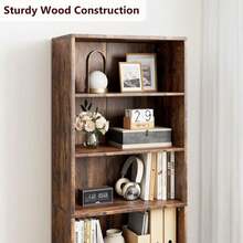 Biblioteca de madera industrial con 6 niveles y puertas, estante de 71 pulgadas para sala, cocina y dormitorio - Marrón - Ver 3