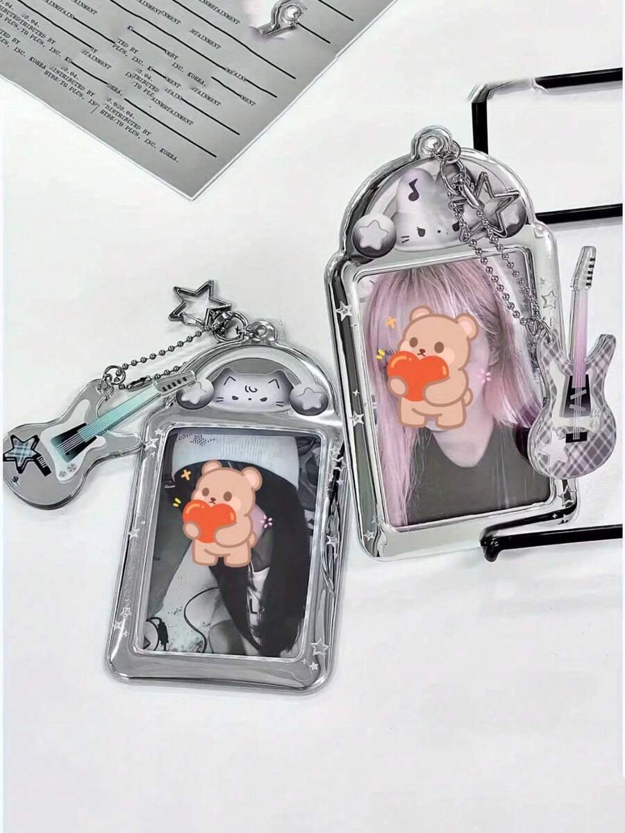 1pc Cute Cat Card Holder, Compact Adorable Cat & Rabbit Card Display Stand, PVC Idol Collecting 3-Inch Card Holder