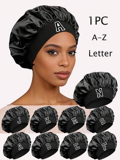 1PC Unisex Bonnet Hat Customized A-Z Letters Satin Sleep Bonnet,Soft Comfortable Sleeping Bonnet,Elastic Wide-Brim Silky Sleeping Cap For Hair Protection, Satin Hair Bonnets, Soft Elastic Band Silk Sleep Cap, Silk Hair Wrap For Curly Hair Sleep BonnetMake Up Washing Face Daily Use,Shower Cap For Daily