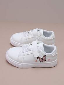 Kids Casual Campus Versatile Fashion Butterfly Embroidery Hook And Loop Sneakers - White - View 2
