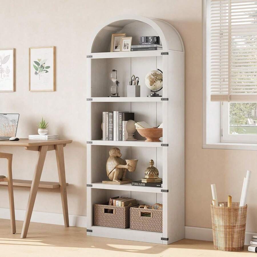 Estantería Organizadora arqueada de 5 estantes de 72 Pulgadas de Alto, estantería de Madera para hogar, Oficina, Sala de Estar (Blanco) - Blanco - Ver 1