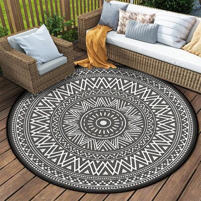 1 pieza Alfombra ultra fina lavada, alfombra redonda de estilo bohemio para exteriores, manta de playa, manta de picnic, adecuada para patio, autocaravana, camping, alfombras de exterior, balcón, picnic, alfombra floral, camping de primavera y otoño, uso interior y exterior