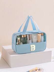 1个多功能PVC洗漱包，透明PVC化妆包，大容量化妆包，DIY字母设计化妆包，防水旅行收纳包，简约字母贴布旅行化妆包，适用于化妆品、香水，适合海滩、学校、浴室、节日、母亲节、圣诞节等场合，是送给妈妈、家人、朋友的绝佳礼物。化妆包、化妆品收纳包、化妆品收纳袋、化妆包、洗漱包、旅行洗漱包、度假必备品、女性旅行礼物 - 彩色 - 查看 35