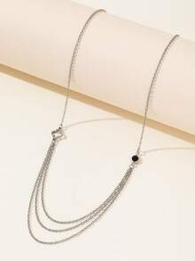 Bộ 3 món: Dây chuyền hình giọt nước bằng thép không gỉ màu bạc đính đá Zirconia + Dây chuyền hình chữ Y hình cỏ bốn lá bằng thủy tinh đen + Dây chuyền dài hình ba vòng tròn hình cỏ bốn lá bằng thủy tinh đen - Bạc - Xem 7