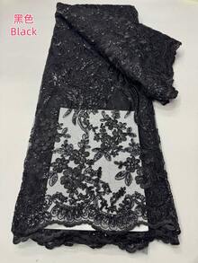 1 Yard/5 Yards High Quality Nigerian French Cord Lace Fabric 2026, Luxury African Black Sequin Lace Jacquard Fabric, French Sheer Embroidered Mesh Lace Trim Purple Fabric, Suitable For Making Women's Party Dress, Wedding Gown, Home Decor DIY Crafts Orange Lace Fabric - A - Xem 5