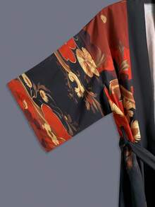 Áo khoác kimono dáng lửng in họa tiết retro, mỏng nhẹ, thích hợp mặc đi dự tiệc thanh lịch, phong cách đường phố thường ngày, phù hợp cho du lịch biển mùa xuân/hè, áo choàng nhẹ, trang phục hóa trang. - màu đen - Xem 5
