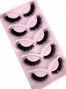 5 Pairs Cat Eye 3D Faux Mink Lashes, Natural Curly & Fluffy False Eyelashes - Black - View 4