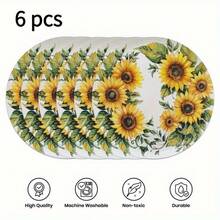 4/6pcs Sunflower Round Placemats Set - Durable Polyester Linen Material Easy To Clean, Suitable For Restaurant, Kitchen Decor, Holiday Party Decor, 38cm, Great Gift For Friends - Multicolor - View 11