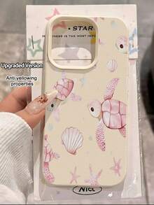 1pc White Cartoon Sea Turtle Minimalist TPU Shockproof Phone Case, Compatible With IPhone 17, 16, 15, 14, 13, 12, 11 Pro Max, Air, Series - Multicolor - View 4
