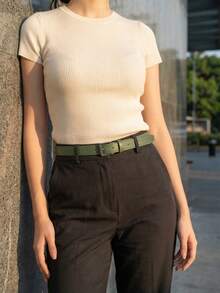 Women's Set Of Belts With Metallic Roller Buckle In Minimalist Faux Leather - 1 Green - View 3