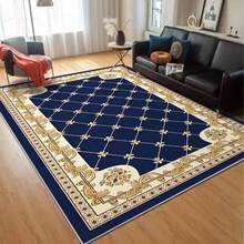 GEL HUT MUN 天鹅绒/装饰/地毯 波西米亚风可水洗地毯，低绒防滑柔软波西米亚风地毯，适用于客厅、卧室、餐厅、宠物友好区域，现代蓝色地毯，易于清洁，不掉毛，卧室、客厅、餐厅、厨房波西米亚风可水洗防滑蓝色东方地毯，波西米亚复古花卉低绒大地毯，传统地毯，适用于客厅、卧室、餐厅 - 4 - 查看 2