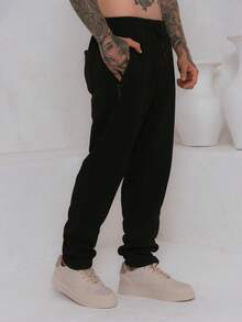 Men's Fleece Sweatpants / Zippered Pockets / Elastic Waistband - Black - View 2