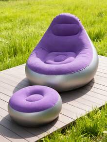 1件装全新充气懒人沙发，可折叠躺椅，带脚踏，适合露营户外旅行，植绒沙发床 - 彩色 - 查看 2