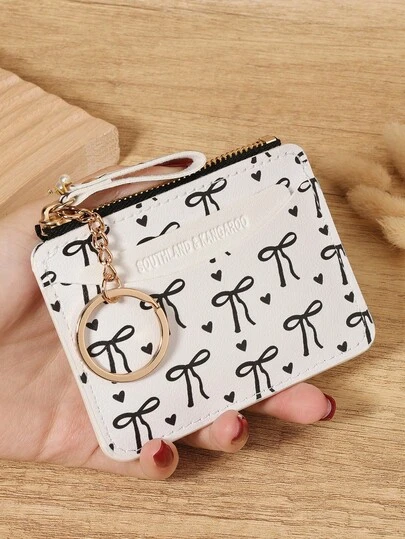 Ví nhỏ có móc khóa, nơ, khóa kéo, ngăn đựng tiền xu, ví gập đôi mỏng nhẹ dành cho nữ, ví mini, nhiều lớp, dễ mang theo, đựng thẻ ID, tiền mặt, thẻ tín dụng, kiểu dáng tối giản, thời trang, hiện đại, phù hợp cho công việc, làm quà tặng kỷ niệm, quà sinh nhật, quà tặng cho bé gái, quý cô, phụ nữ, túi đựng đồ dùng học tập cho trường học, ký túc xá và năm học mới.