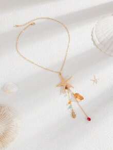 Bộ 1/2/3 món trang sức thanh lịch hình sao biển và vỏ sò, dây chuyền mặt dây tua rua, phụ kiện đa năng, quà tặng trang sức cao cấp cho cả nam và nữ, thích hợp cho các dịp lễ hội. - Nhiều màu - Xem 7