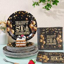 Bộ đồ dùng ăn uống dùng một lần cho tiệc sinh nhật lần thứ 50, đĩa giấy 7/9 inch, khăn ăn, thích hợp cho các buổi họp mặt gia đình, tiệc tiết lộ giới tính, lễ kỷ niệm, sinh nhật, đám cưới, tiệc tùng, dã ngoại. - Nhiều màu - Xem 1