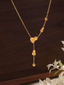 1件精致金色幸运葫芦套索项链，Y形幸运财富护身符链，女士日常派对饰品 - 金色 - 查看 6