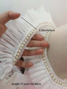 1 pieza de Encaje con volantes de perlas, Borde de encaje bordado Accesorio de costura para mangas y cuello DIY - Malla de perlas - Ver 3